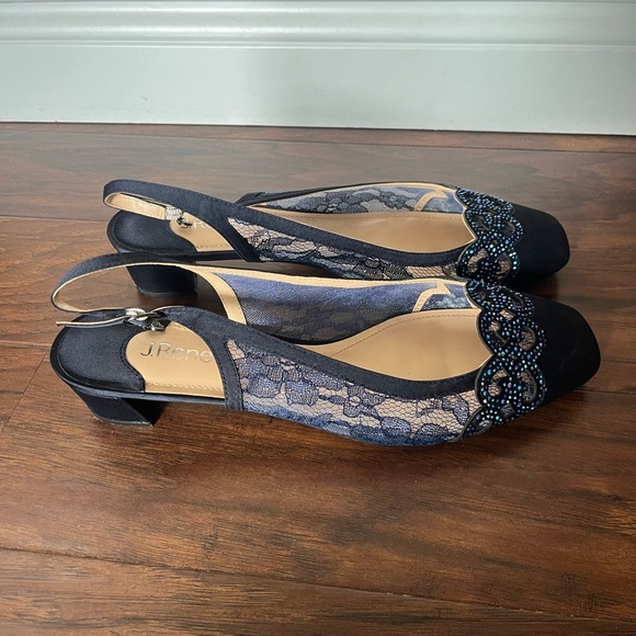 J.Renee 12W Navy Lace Slingback Heels - Picture 4 of 13